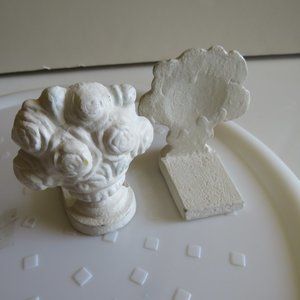 small CAST IRON (2) White Flowers in Basket 3" tall